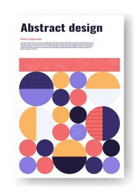 Abstract geometric poster. Graphic element for website. Template, layout and mock up. Bright semicircles, futuristic creativity and art. Placard and booklet. Cartoon flat vector illustration clipart