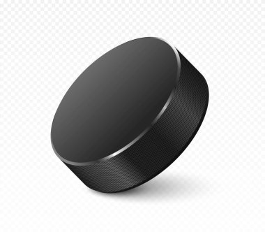 Gerçekçi hokey diski. Black Metal nesne kopyalama uzayında. Takım ve Gra ve spor, aktif yaşam tarzı. Turnuva ve yarışma. Şeffaf arkaplanda 3 boyutlu vektör çizimi izole edildi