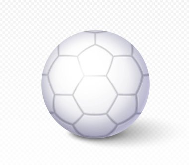 Gerçekçi futbol topu. Fotokopi uzayında gölgesi olan beyaz deri küre. Spor müsabakası ya da turnuva için amblem ve logoti. 3B vektör illüstrasyonu