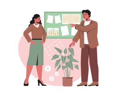 İş ekibinde kabalık. Kızgın adam ve kadın ofis çalışanları tartışır, küfreder ve olumsuz duygularını ifade ederler. Meslektaşlar arasındaki kötü ve saygısız ilişkiler. Çizgi film düz vektör çizimi