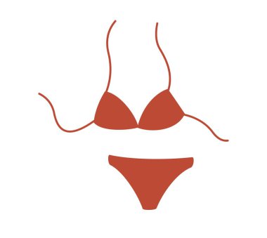 Yaz kıyafetleri. Üstü ve mayosu olan şık bir bikini. Kadınlar için güzel bir mayo. Denizde ya da havuzda yüzmek için kıyafet. Çizgi film düz vektör çizimi beyaz arkaplanda izole edildi