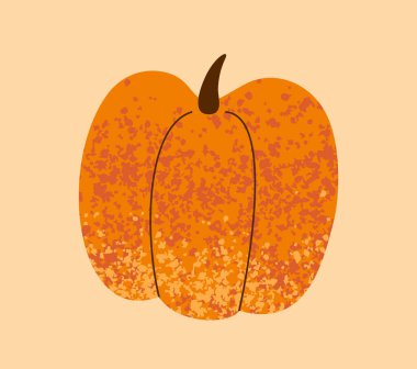 Sonbahar olgunlaşmış sebze. Sonbahar festivalinde turuncu balkabaklı çıkartma. Basit, sağlıklı ve sağlıklı yemek ikonu. Organik bitkilerle çekilmiş bir resim. El çizimi düz vektör çizimi