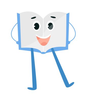 Mutlu mavi kitaplar. Olumlu ve iyimser. Çocuk oyuncağı ya da maskotu. Duygular, duygular, yüz ifadeleri. Sosyal ağlar ve kuryeler için etiket. Çizgi film düz vektör çizimi