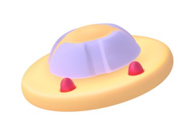 Uçan daire simgesi. Uzaylı gemisi ya da UFO 'lu çıkartma. Uzay, teknoloji, işgal ve evren. Uygulamalar ve sosyal medya rozeti. Beyaz arkaplanda izole edilmiş 3B gerçekçi vektör illüstrasyonu