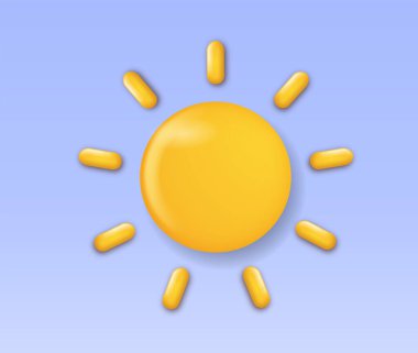 Üç boyutlu güneş hava durumu ikonu. Yaz ya da bahar mevsiminde günün sembolü. Web sitesi veya mobil uygulama için UI ve UX tasarımı. Meteoroloji ve tahminler. Karikatür izometrik vektör çizimi