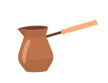 Kahve cezve konsepti. Web sitesi simgeleri. Sıcak, ferahlatıcı içecekler hazırlamak için ekipman. Mutfak, kafe ya da restoran tabakları. Çizgi film düz vektör çizimi beyaz arkaplanda izole edildi