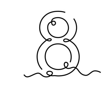 8 numaralı doğrusal kavram. Sayısal el çizimi ögesi. Silüet ve tek taraflı nesne. Şablon, yerleşim ve modelleme. Lineart düz vektör çizimi beyaz arkaplanda izole edildi