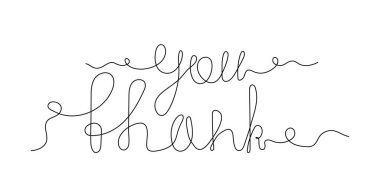 Tek satır için teşekkürler. Teşekkürler ve iltifat. El çizimi eskiz. Kartpostalı karşılamak için tasarım ögesi. İyi duygular ve olumlu. Beyaz arkaplanda izole edilmiş doğrusal düz vektör çizimi