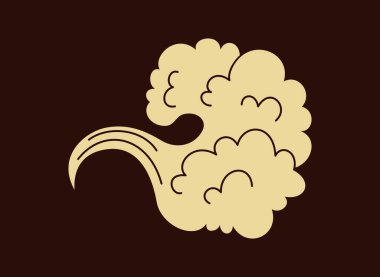 Doğu Japon tarzında bir element. Kıvrımlı dalgalı ve deniz köpüklü minimal dekoratif çıkartma. Klasik Asyalı tasarımı. Çizim el çizimi vektör çizimi koyu arkaplanda izole