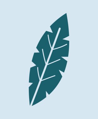 Moda karalama simgesi. Yeşil tropikal bitki ya da çiçek yapraklı organik bir etiket. Botanik, doğa ve çiçekçilik. Freehand Matisse sanat tarzı. Mavi arkaplanda çizgi film düz vektör çizimi