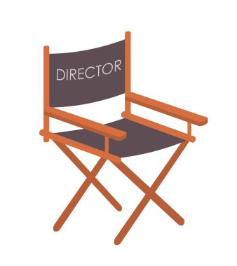 Sinema yönetmenleri koltuk konsepti. Web sitesi simgesi. Filmlerin ve dizilerin yaratılışı. Film endüstrisi ve video. Poster ya da afiş. Çizgi film düz vektör çizimi beyaz arkaplanda izole edildi