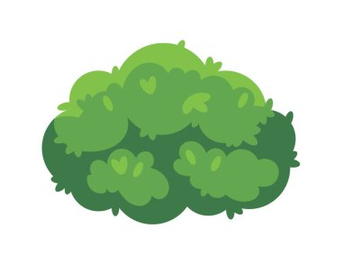 Yeşil çalı vektör çizimi. Doğal güzel manzara. Web sitesi afişi ya da afişi. Bahar ve yaz mevsimi sembolü. Çizgi film düz grafik ögesi beyaz arkaplanda izole edildi