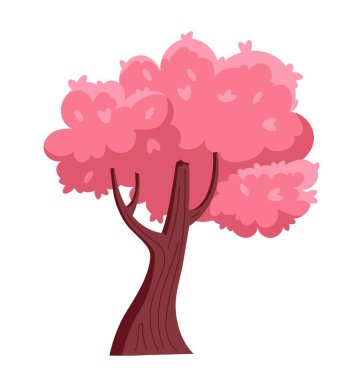 Pembe ağaç vektör çizimi. Sakura, estetik ve geleneksel Japon ahşabı. Web sitesi afişi ya da afişi. Çizgi film düz grafik ögesi beyaz arkaplanda izole edildi