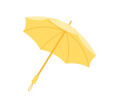 Son moda sarı şemsiye konsepti. Sonbahar mevsiminde yağmur korumada suç ortağı. Estetik ve zarafet. Poster ya da afiş. Çizgi film düz vektör koleksiyonu beyaz arkaplanda izole edildi