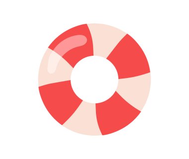 Korsan macera cankurtaran konsepti. Denizde, okyanusta ya da yüzme havuzunda yüzmek için kırmızı ve beyaz kauçuk daire. Güvenlik ve güvenlik. Çizgi film düz vektör çizimi beyaz arkaplanda izole edildi