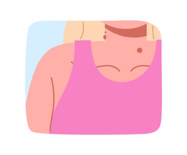 Boyun kavramında benleri olan bir kadın. Kozmetik ve güzellik tedavileri. Sağlık ve cilt bakımı. Web sitesi afişi ya da afişi. Çizgi film düz vektör çizimi beyaz arkaplanda izole edildi