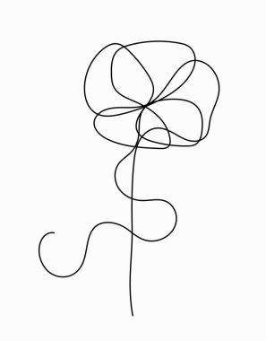 Basit çizgi çiçek vektörü konsepti. Estetik ve zarafet. Çiçekçilik ve botanik. Doğal şekiller ve süsler. Şablon, yerleşim ve modelleme. Beyaz arkaplanda izole edilmiş doğrusal çizim