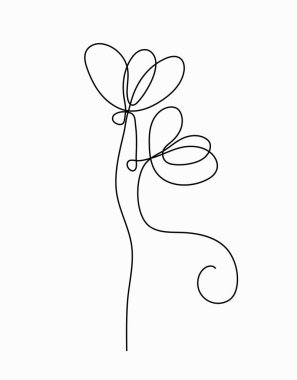 Basit çizgi çiçek vektörü konsepti. Estetik ve zarafet. Doğa, bitki örtüsü ve vahşi yaşam. Romantik hediye ya da hediye. Çiçek açar ve çiçek açar. Beyaz arkaplanda izole edilmiş doğrusal çizim