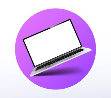 Boş ekran konseptli dizüstü bilgisayar. Reklamcılık, pazarlama ve elektronik ticaret. Alışveriş mi mağaza mı? Web sitesi afişi ya da afişi. Vektör illüstrasyonu beyaz arkaplanda izole edildi