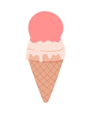 Yaz dondurması vektörü konsepti. Soğuk tatlı ve sıcak hava için lezzet. Tropikal ülkelerin sembolü. Sosyal ağlar için etiket. Çizgi film düz çizimi beyaz arkaplanda izole edildi