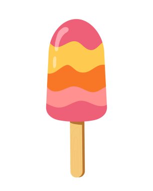 Yaz dondurması vektörü konsepti. Kafe ya da restoran menüsü için soğuk tatlı. Tropikal ve egzotik ülkelerin sembolü. Kuryeler için etiket. Çizgi film düz çizimi beyaz arkaplanda izole edildi
