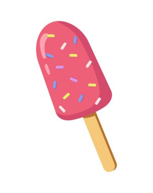 Pembe jöleli dondurma. Tatlı ve lezzet. Yeni yıl, Noel, Cadılar Bayramı ve doğum günü. Şablon, yerleşim ve modelleme. Çizgi film düz vektör çizimi beyaz arkaplanda izole edildi
