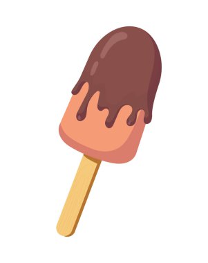 Çikolata kaplı dondurma konsepti. Tatlı ve lezzet, şeker. Abur cubur ve şekerleme. Sosyal medya ve kuryeler için etiket. Çizgi film düz vektör çizimi beyaz arkaplanda izole edildi