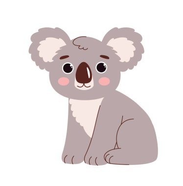 Güzel koala çıkartması konsepti. Çekici ve sevimli tropikal tüylü bir hayvan oturuyor. Vahşi hayat ve fauna. Web sitesi afişi ya da afişi. Çizgi film düz vektör çizimi beyaz arkaplanda izole edildi