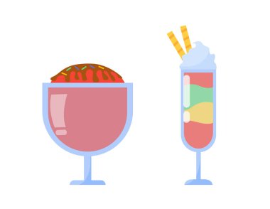 Tabak konseptinde dondurma topları. Renkli donmuş toplar. Yaz mevsimi için tatlı ve sıcak hava. Web sitesi afişi ya da afişi. Çizgi film düz vektör çizimi beyaz arkaplanda izole edildi