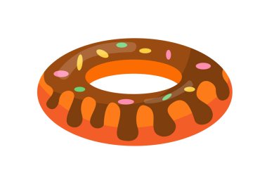 Lastik çörek yüzme konsepti. Tropik ülkelerde tatil ve tatil. Kumsalda ya da yüzme havuzunda vakit geçirmek. Poster ya da afiş. Çizgi film düz vektör çizimi beyaz arkaplanda izole edildi