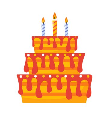 Mum konseptli doğum günü pastası. Tatlı ve lezzet, gurme. Pasta ve fırın ürünü. Web sitesi afişi ya da afişi. Çizgi film düz vektör çizimi beyaz arkaplanda izole edildi