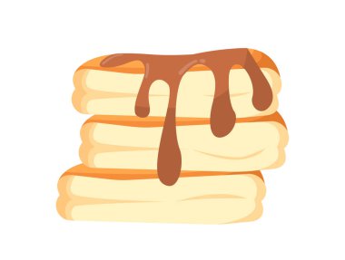 Krep seti konsepti. Çikolata jöleli tatlı ve lezzet. Tatlı ve lezzetli yemekler, hamur işi. Şablon, yerleşim ve modelleme. Çizgi film düz vektör çizimi beyaz arkaplanda izole edildi