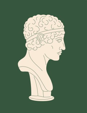 Mermer antik heykel konsepti. Yunan ve Roma sanat eserleri. Güzellik, estetik ve zarafet. Web sitesi afişi ya da afişi. Çizgi film düz vektör çizimi yeşil arkaplanda izole edildi