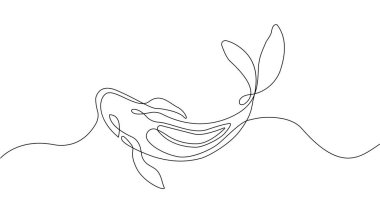 Balık sürekli çizgi konsepti. Minimalist yaratıcılık ve sanat. Deniz altı hayvanının el çizimi. Vahşi yaşam ve zooloji. Beyaz arkaplanda izole edilmiş doğrusal düz vektör çizimi
