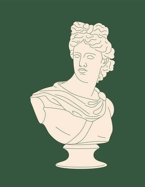 Marble antique statue concept. Greek and Roman art object. Aesthetics and elegance. Archeology and fossil. Poster or banner. Cartoon flat vector illustration isolated on green background