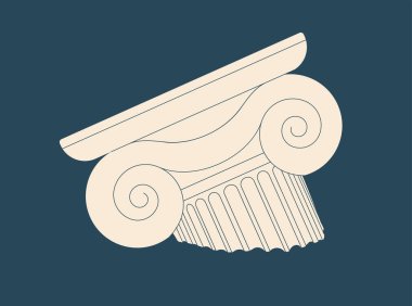 Antika mermer sütun konsepti. Retro yaratıcılık ve sanat. Antik Yunan ve Roma mimarisi. Müze ve sergi. Çizgi film düz vektör çizimi mavi arkaplanda izole edildi