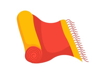 Ev konsepti için halı. Kare sarı ve kırmızı paspas. Ev için dekorasyon ve iç mekan. Şablon, yerleşim ve modelleme. Çizgi film düz vektör çizimi beyaz arkaplanda izole edildi