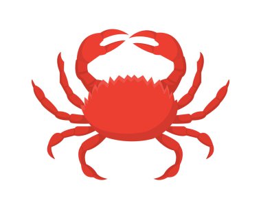 Deniz ürünleri yengeci konsepti. Pençeli deniz hayvanı. Kafe ya da restoran menüsü. Sosyal ağlar ve kuryeler için etiket. Çizgi film düz vektör çizimi beyaz arkaplanda izole edildi