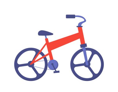 Modern bisiklet konsepti. Tekerlekli ve pedallı kırmızı bisiklet. Çevre dostu ulaşım ve araç. Bisiklet ve spor. Sosyal medya etiketi. Çizgi film düz vektör çizimi beyaz arkaplanda izole edildi