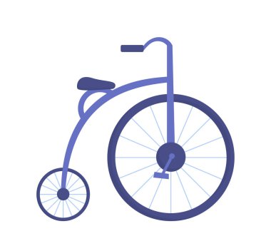 Modern bisiklet konsepti. Tekerlekli ve pedallı mavi bisiklet. Çevre dostu nakliye aracı. Seyahat, yolculuk ve yolculuk. Web sitesi için grafik ögesi. Çizgi film düz vektör çizimi beyaz arkaplanda izole edildi