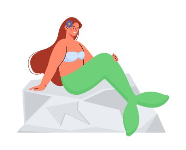 Cute mermaid. Fairy tale, imagination, dream and fantasy concept. Woman with green fish tail. Cartoon flat vector illustration isolated on white background clipart