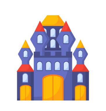 Peri dünyası kale konsepti. Peri masalı, hayal gücü, hayal ve fantezi. Eski bina. Web sitesi afişi ya da afişi. Çizgi film düz vektör çizimi beyaz arkaplanda izole edildi