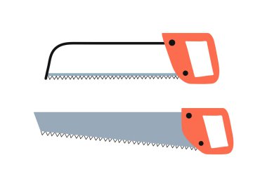 Çeşitli çalışma araçları. Testere ve testere. Yenileme ve onarım. Mimarlık ve inşaat. Web sitesi için grafik ögesi. Çizgi film düz vektör koleksiyonu beyaz arkaplanda izole edildi