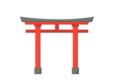Japon inşaat konsepti. Doğu Asya gelenekleri ve kültürü. Çatısı olan kırmızı tahta sütunlar. Web sitesi afişi ya da afişi. Çizgi film düz vektör çizimi beyaz arkaplanda izole edildi