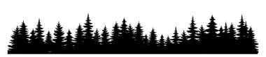 Çam ağacı silueti konsepti. Minimalist yaratıcılık ve Noel ağaçlarıyla sanat. Ekosistem ve çevreleme. Şablon ve maket. Çizgi film düz vektör çizimi beyaz arkaplanda izole edildi