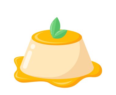 Tatlı pasta konsepti. Tatil ve festival için tatlı ve lezzet. Sarı reçelli çörek. Parti için tatlı yemek. Poster ya da afiş. Çizgi film düz vektör çizimi beyaz arkaplanda izole edildi