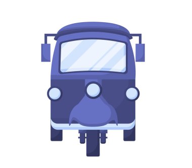 Tayland element taşıma konsepti. Doğu Asya gelenekleri ve kültürü. Mavi otobüs ve otomobil. Sosyal ağlar için etiket. Çizgi film düz vektör çizimi beyaz arkaplanda izole edildi