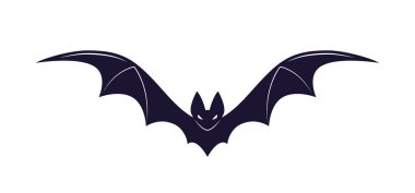 Siyah yarasa çıkartması. Kanatlı bir hayvan. Cadılar Bayramı 'nın sembolü. Korku ve dehşetin bayramı. Zooloji ve biyoloji. Sosyal medya etiketi. Çizgi film düz vektör çizimi beyaz arkaplanda izole edildi