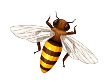 Tatlı arı çıkartması. Sarı ve siyah kanatlı böcek, yaban arısı. Zooloji ve biyoloji. Yaratıcılık ve sanat. Şablon ve düzen. Çizgi film düz vektör çizimi beyaz arkaplanda izole edildi