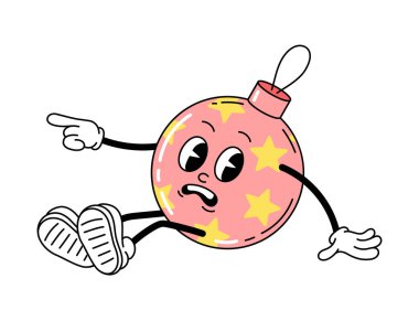 Hoş bir retro karakter konsepti. Pembe dekoratif top eski moda. 80 'li ve 90' lı yıllara, hippi dönemine. Poster ya da afiş. Çizgi film düz vektör çizimi beyaz arkaplanda izole edildi